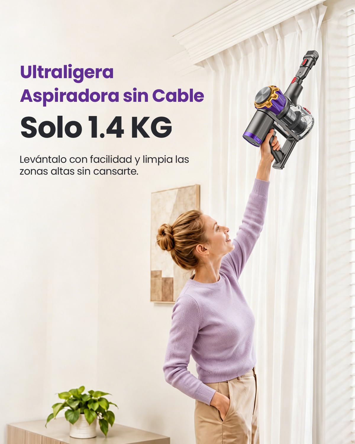 V18Pro 50kPa/450W Aspiradora sin Cable con Brazo Flexible | 1.4KG Ultraligera 60dB Silenciosa, Cepillo Antienredos 0 mm, 7 en 1 Aspirador Escoba Potente para Pelo de Mascotas, Alfombras