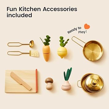 Tiny Land Wooden Play Kitchen for Toddlers, Warm Retro Design