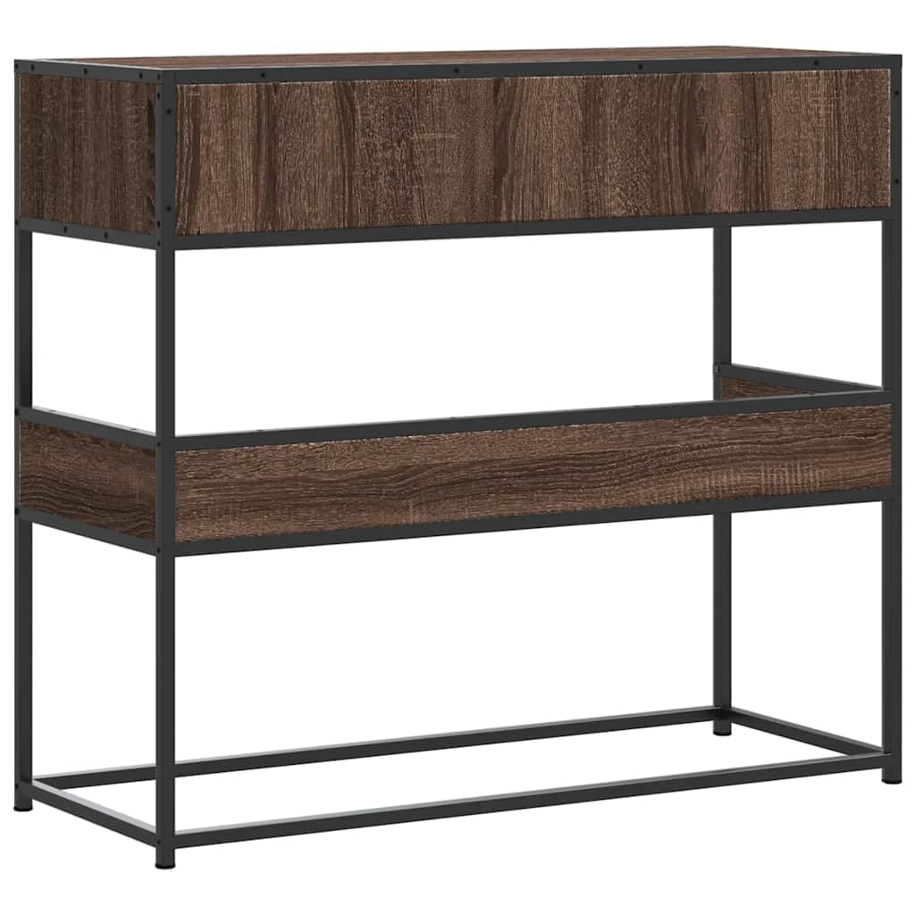 Stół konsolowy dębowy, brązowy, 90 x 35 x 80 cm, płyta wiórowa i metal