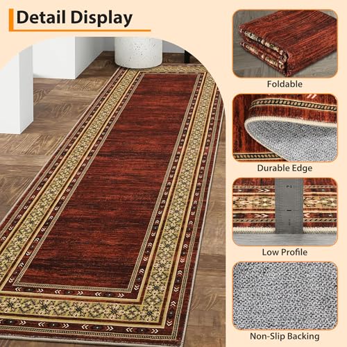 GlowSol Runner Rug 2x6 Washable Long Hallway Rug Runner Modern Bordered Rug Soft Non Slip Floor Cover Accent Carpet Runner for Entryway Kitchen Laundry Room Bathroom 2x6