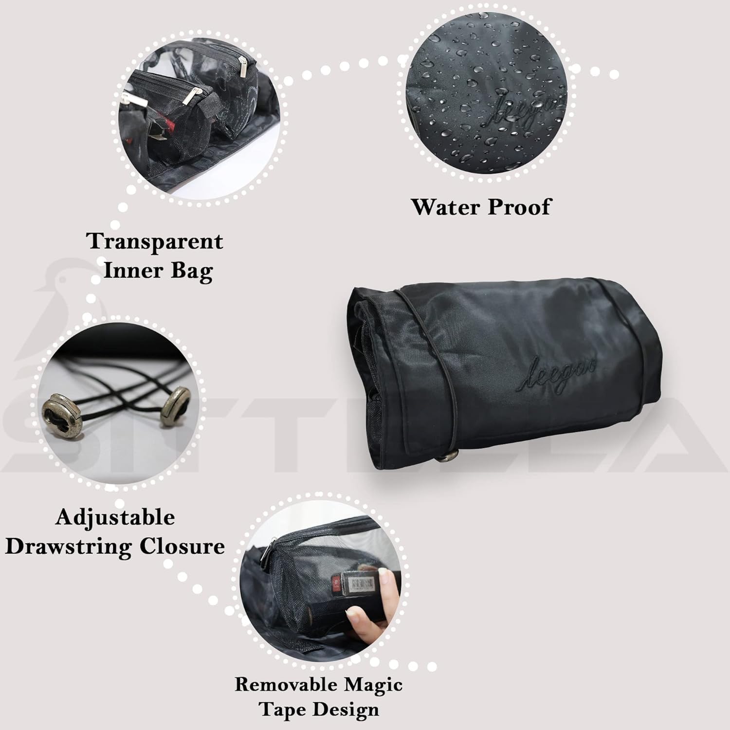Rabbonix 4 in 1 Makeup Pouch Detachable Toiletry Bag for Travels Cosmetic Organizer for Women | Black | Pack of 01 4
