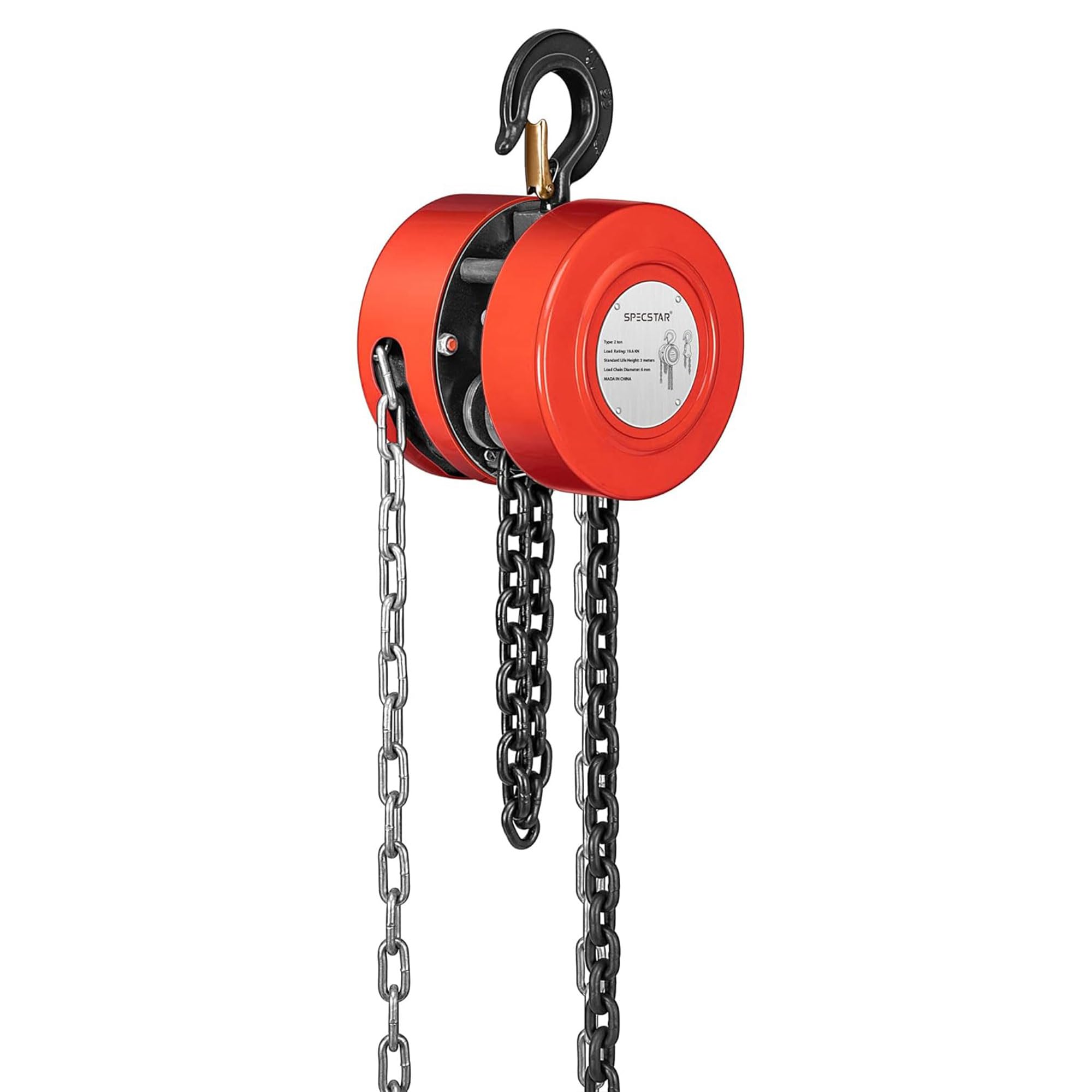 SPECSTAR Hand Chain Hoist with 2 Heavy Duty Hooks Ręczny Wciągnik łańcuchowy Udźwig 2000 kg Wciągarka o Wysokości Podnoszenia 3 m, Wciągarka Ręczna z Hakiem Obrotowym o 360°