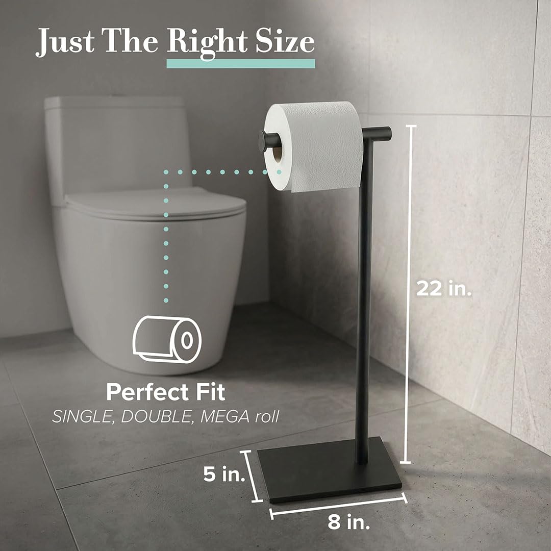 Gatco 1431MX Modern Square Base Toilet Paper Holder Stand, Matte Black, 22.25"H