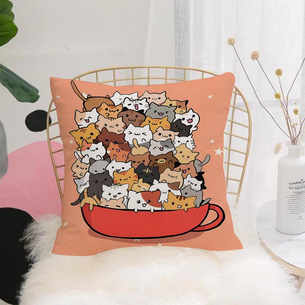 HYOSXW Cushion Cover,Throw Pillow Case Home Decorative for Living Room Bedroom Sofa Chair 16X16 Inch,Draw character design cute cat in beauty cup of tea.Isolated on white.Doodle ca,Pillowcase 40X40cm