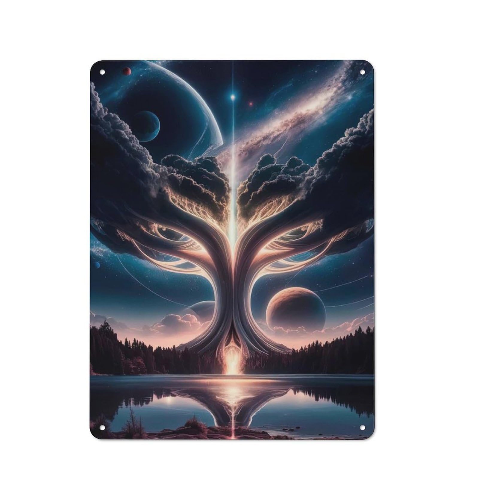 Junmoney Style-8 Vintage Tin Sign 40X30cm With Celestial Tree For Home Bar Wall, Metal Sign Decor For Home Bars And Entertaining Spaces