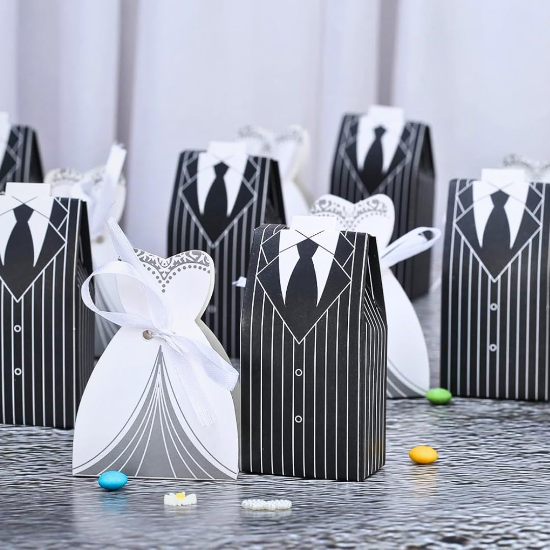 SATYAM KRAFT 50 Pcs (25 pcs Bride & 25 pcs Groom) Gift Box | Luxury Wedding Favors & Return Gifts| Elegant Boxes for Engagement,Anniversary & Party Gifting | Decorative Boxes for Marriage