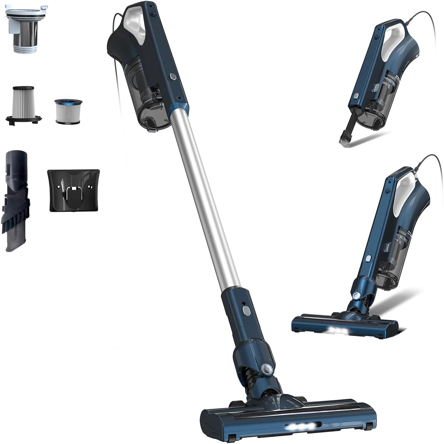Corded Vacuum Cleaners For Home, 500W Powerful Suction With Dual HEPA Filters, LED Lights & 16.7ft Power Cord, One-Touch Release Dust Cup, Converts To Handheld Vacuum For Pet Hair Hard Floor (VA002)