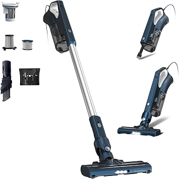 Corded Vacuum Cleaners For Home, 500W Powerful Suction With Dual HEPA Filters, LED Lights & 16.7ft Power Cord, One-Touch Release Dust Cup, Converts To Handheld Vacuum For Pet Hair Hard Floor VA002