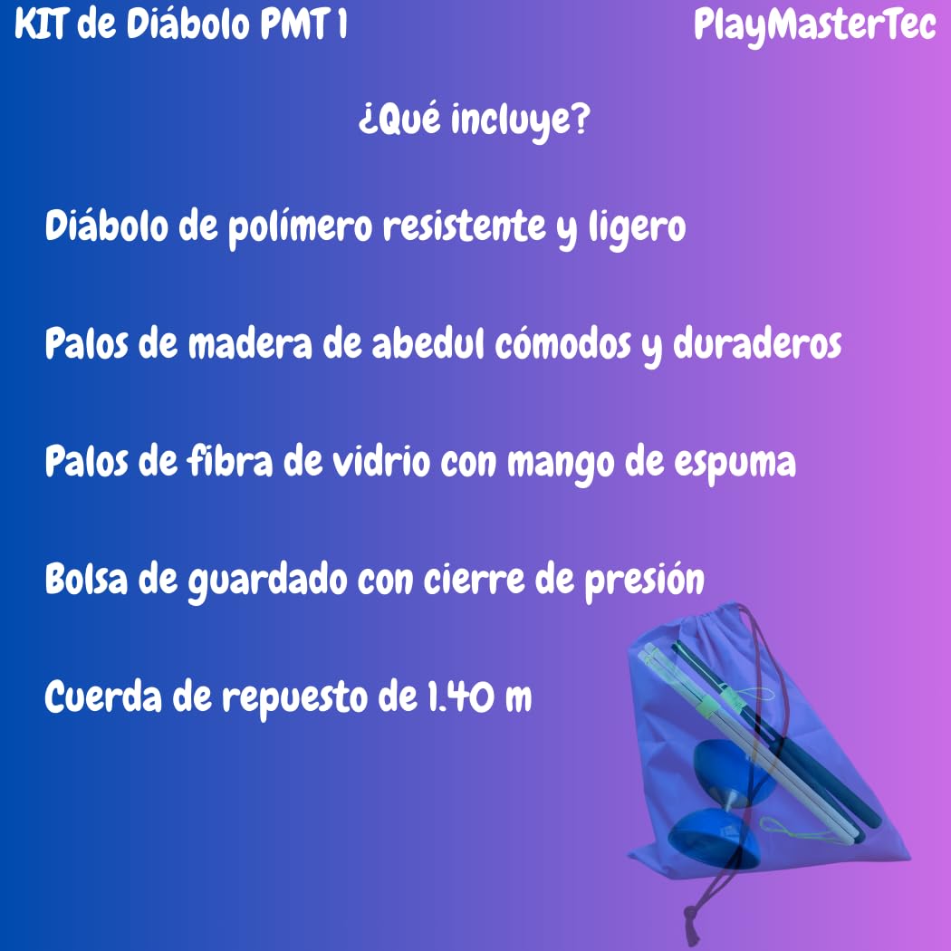 Diábolo Azul Eje Fijo Kit 2 Juegos de Palos niños y Adultos Regalo Ideal