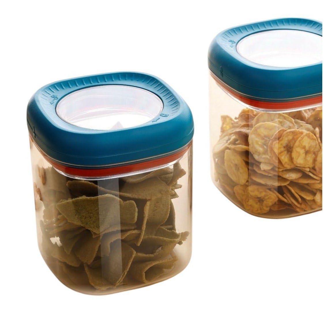 Twist Lock Airtight Containers Set – Unbreakable Plastic Food Storage Jars with Silicone Ring & Lock System, Kitchen Organizer Containers for Dry Fruits, Pulses, Namkeen(2 PCS SET) (1200 ML)