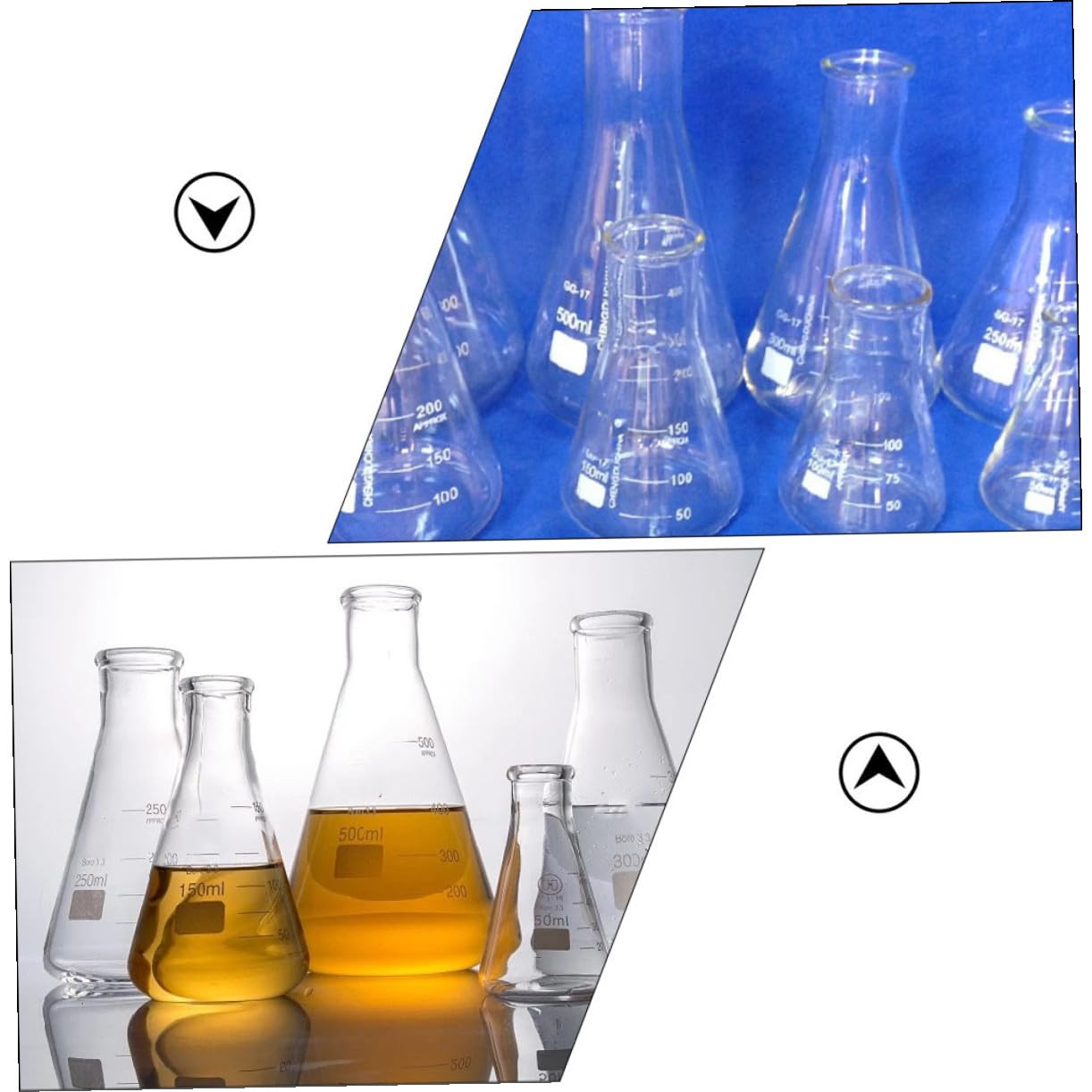 Matraz Cónico de Vidrio 3 Piezas 100ml 250ml 500ml | Graduaciones Estándar y Escala Clara, Base Plana, para Laboratorio Escolar y Aplicaciones de Ciencias Vida