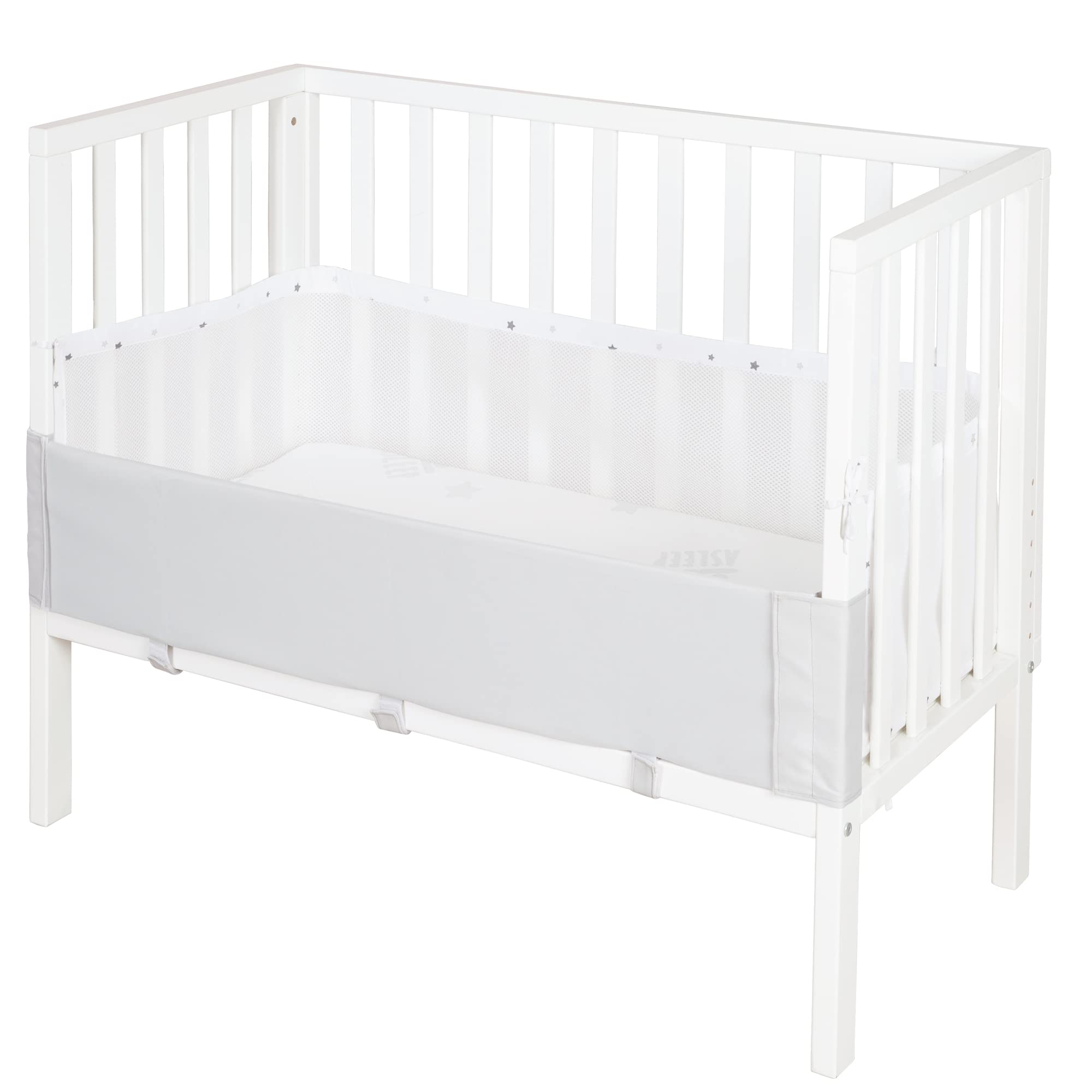 roba Lit Cododo 45 x 90 cm safe asleep® 2 en 1 - Hauteur Réglable - Petit Lit Complet avec Matelas + Barrière en Toile + Bordure en Maille - Ensemble de Lit Bébé - Bois Blanc
