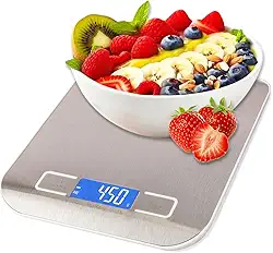 Balança de Cozinha Digital Inox De Alta Precisão Ideal para Dieta Fitness, Pesagem De Comida E Ingredientes Com Base Antiderrapante e Visor de Alta Definição Pesagem de 1g até 10kg - (Contem Pilhas)