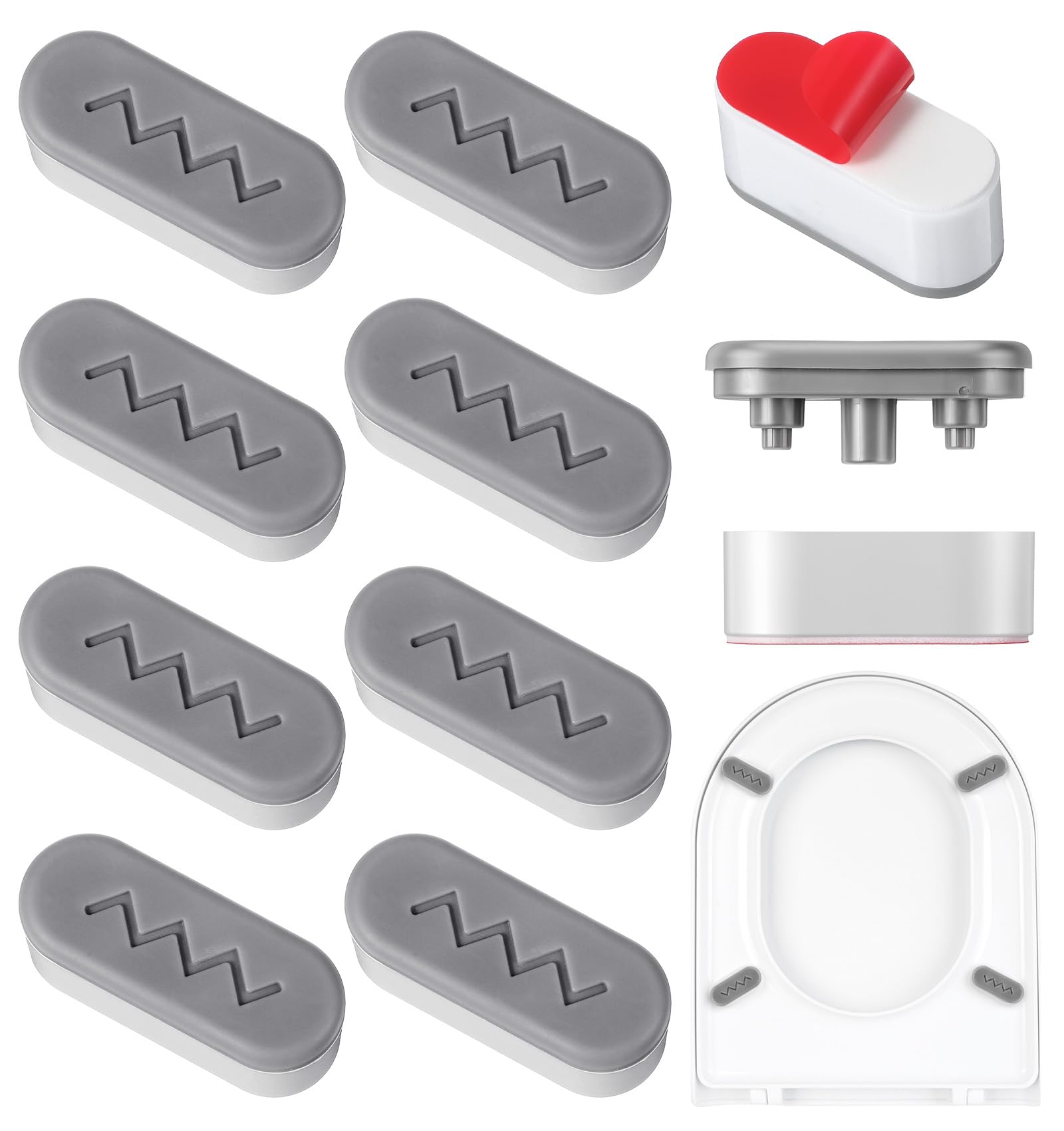 8 Pcs Toilet Seat Buffers, Universal Fit Toilet Seat Fittings Bumpers for Reduces Noise, Strong Adhesive ABS+TPU (White, 4.5 x 1.5 cm)