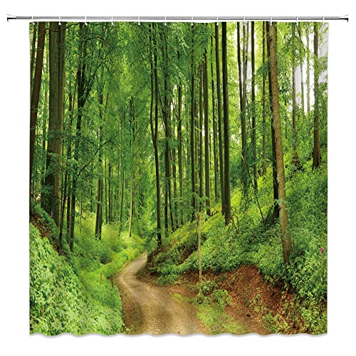 BAGA Duschvorhang 240x200 Waldgrün Pflanzen 3D Duschvorhan Duschvorhänge Wasserdicht Bad Vorhang Dusche Badezimmer Gardinen mit 12 Haken