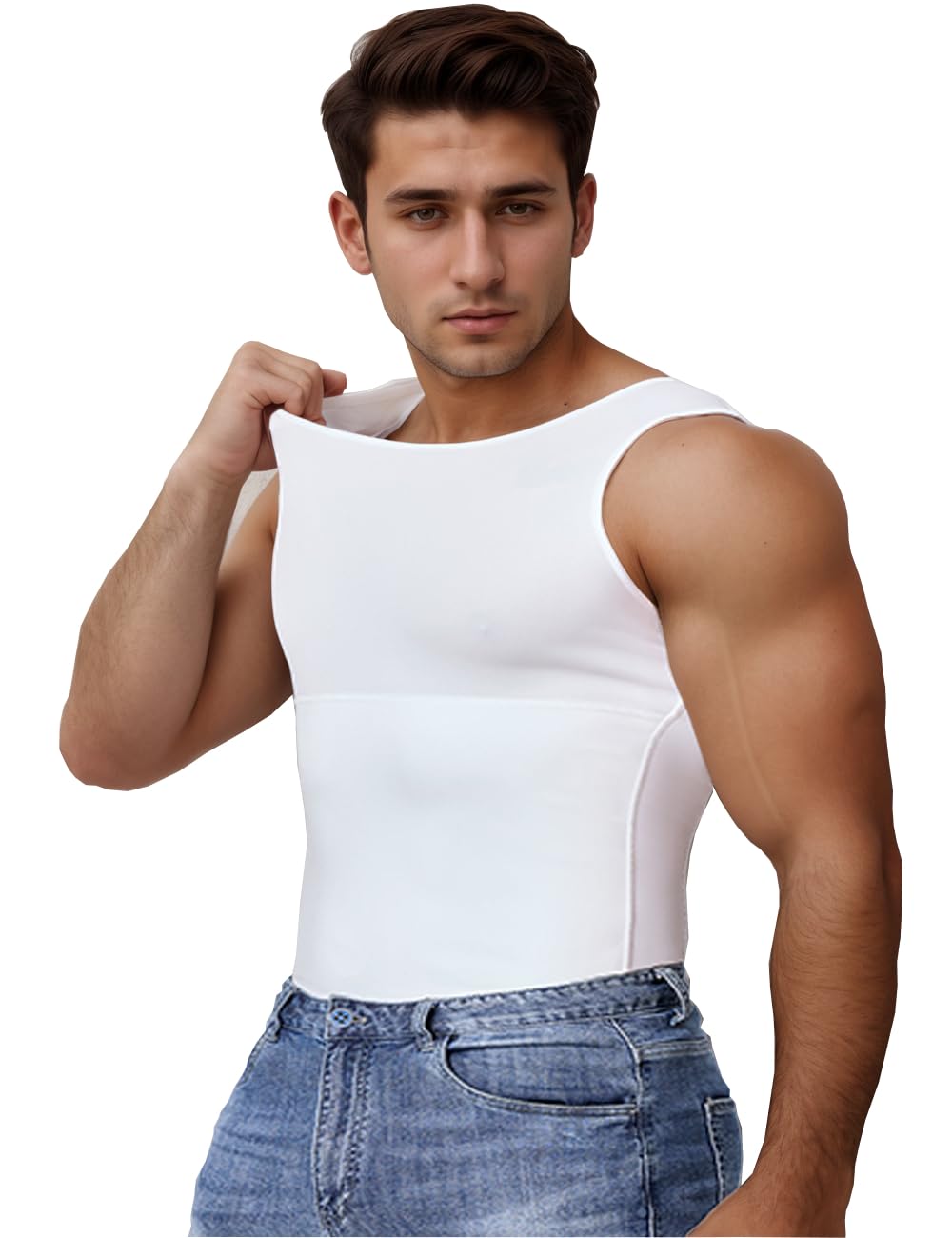 Camiseta Reductora para Hombre con Efecto Vientre Plano Camiseta Interior de compresión sin Mangas de algodón Body Shaper un Vientre más Plano