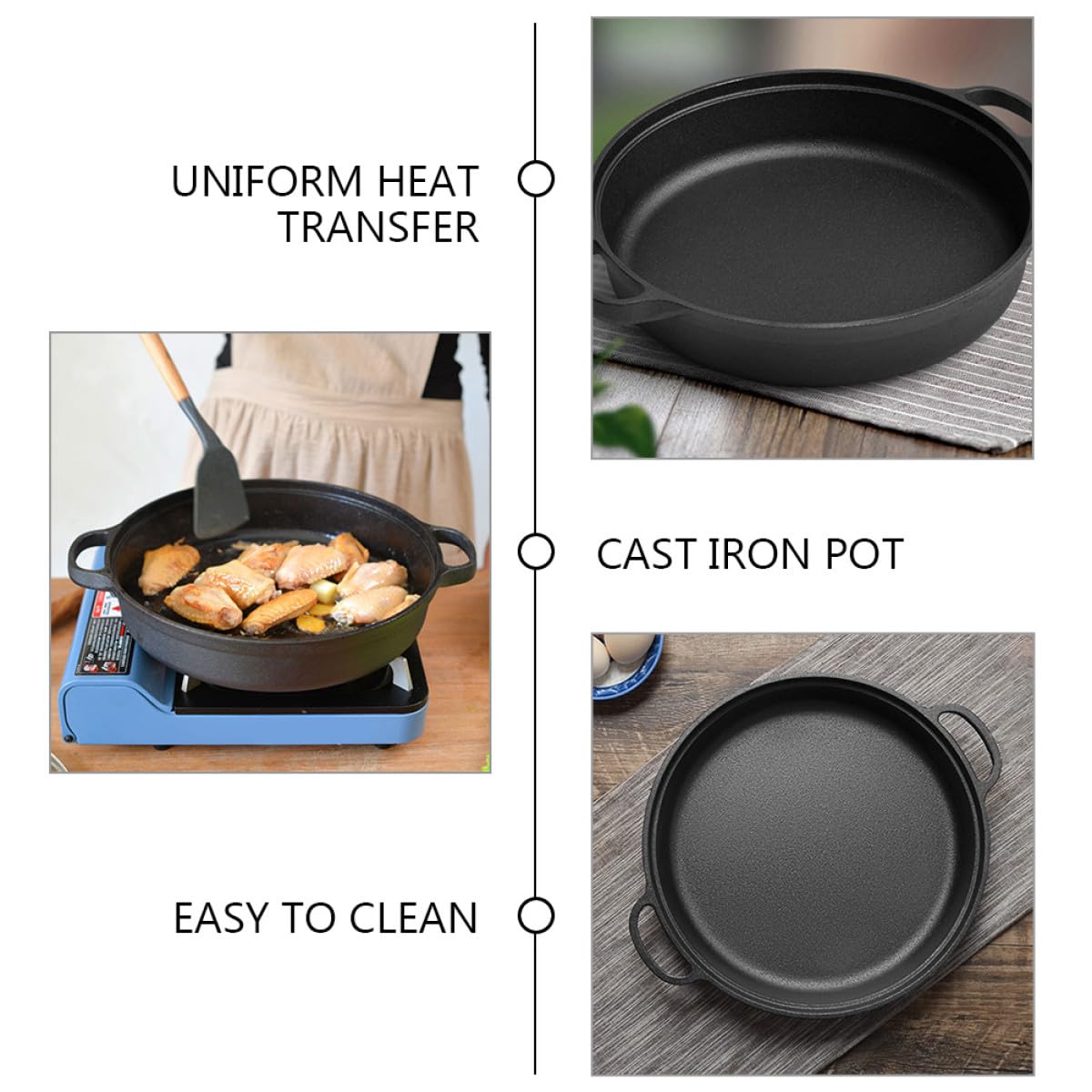 Didiseaon Olla de Hierro Fundido Redonda para Cocina Doméstica Calentamiento Rápido y Asas Ergonómicas, Adecuado para Cocinar en Interiores y Olla Caliente