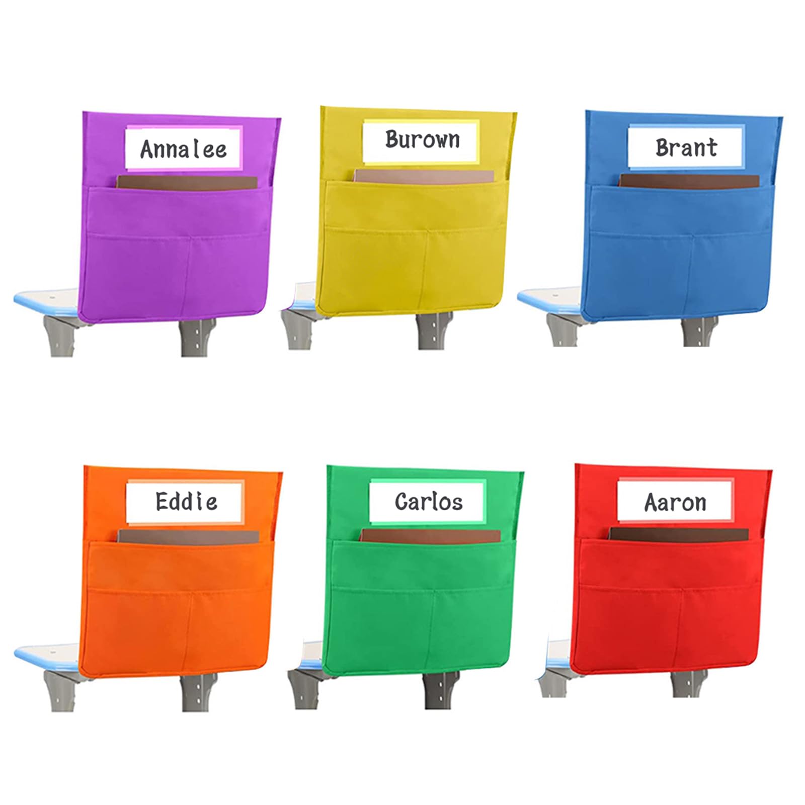 6 Pcs Chairback Pockets, Chairback Buddy Pockets Chart, Bright Color Seat Storage Organizer Large Pockets for School Classroom 16.6 x 19 Inch