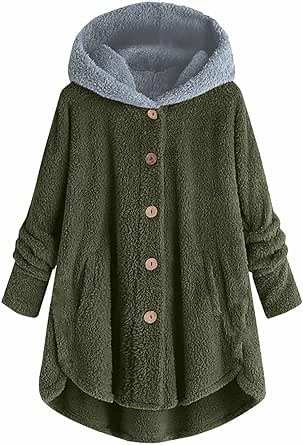 Fuzzy Button Down Hooded Coat