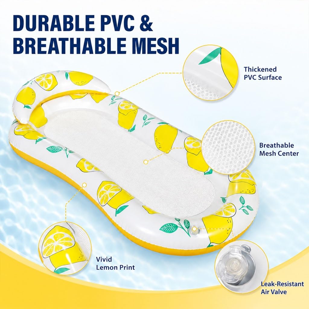 Balsa Reclinable De Playa con Estampado De Limón, Flotador De Piscina