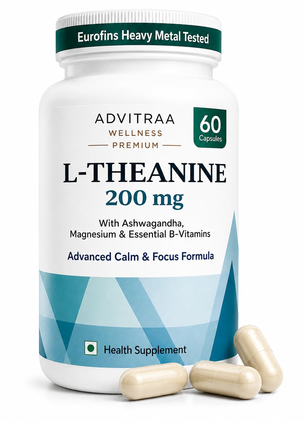 L-Theanine 200mg with Ashwagandha, Magnesium & B-Vitamins | EUROFINS Lab Tested | Stress Relief, Better Sleep & Calm Focus without Drowsiness | 60 Veg Capsules, No Fillers