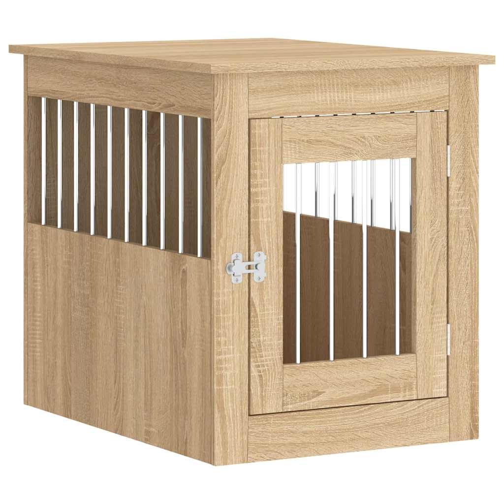 vidaXL Dog Crate Furniture, Doghouse with Fence, Dog Kennel with Lockable door, Dog Cage for Indoor Living Room, Sonoma Oak Engineered Wood — image 1