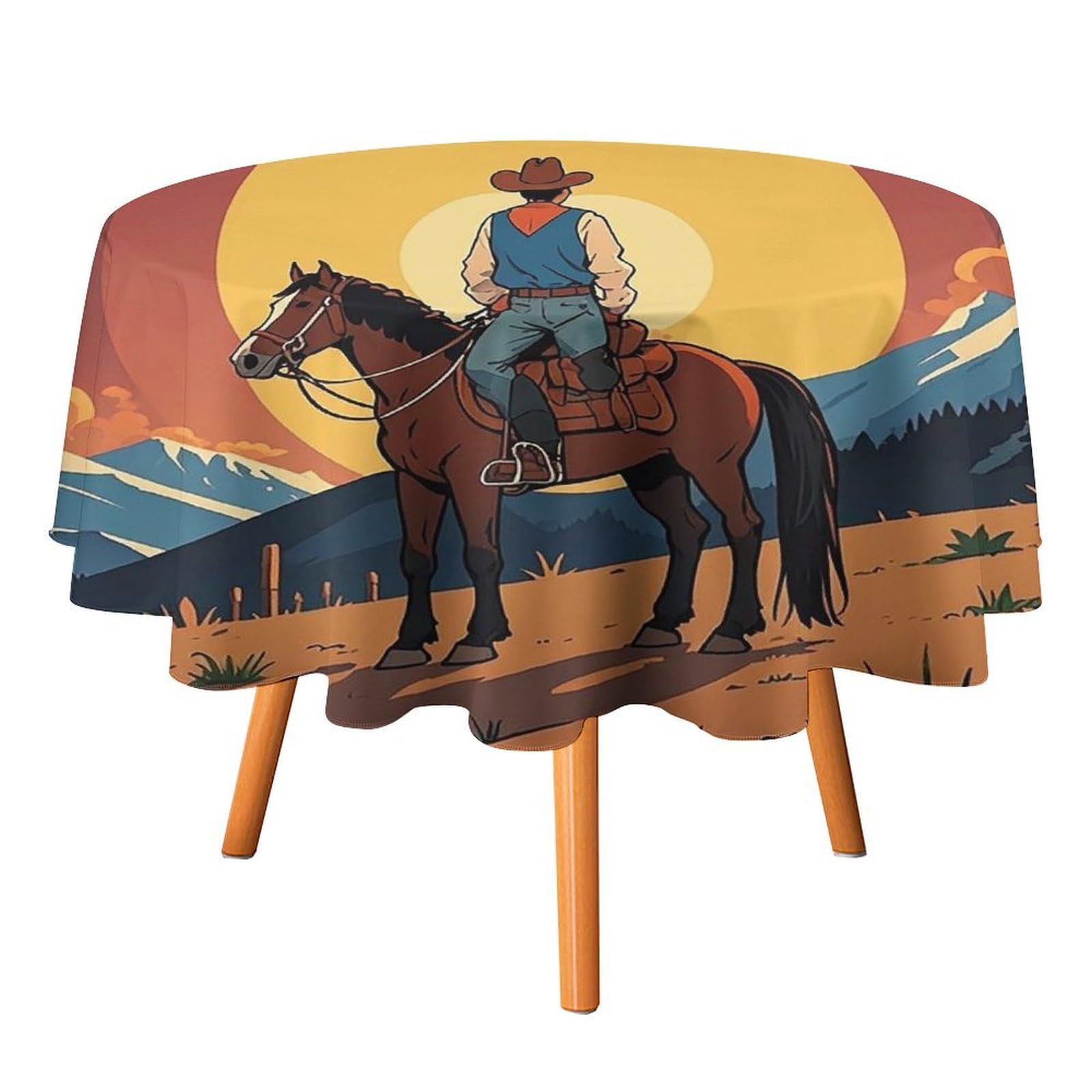 SMAZDFXX West Cowboy Tablecloth for Restaurant, Round Polyester Table Cover 70x70in for Party