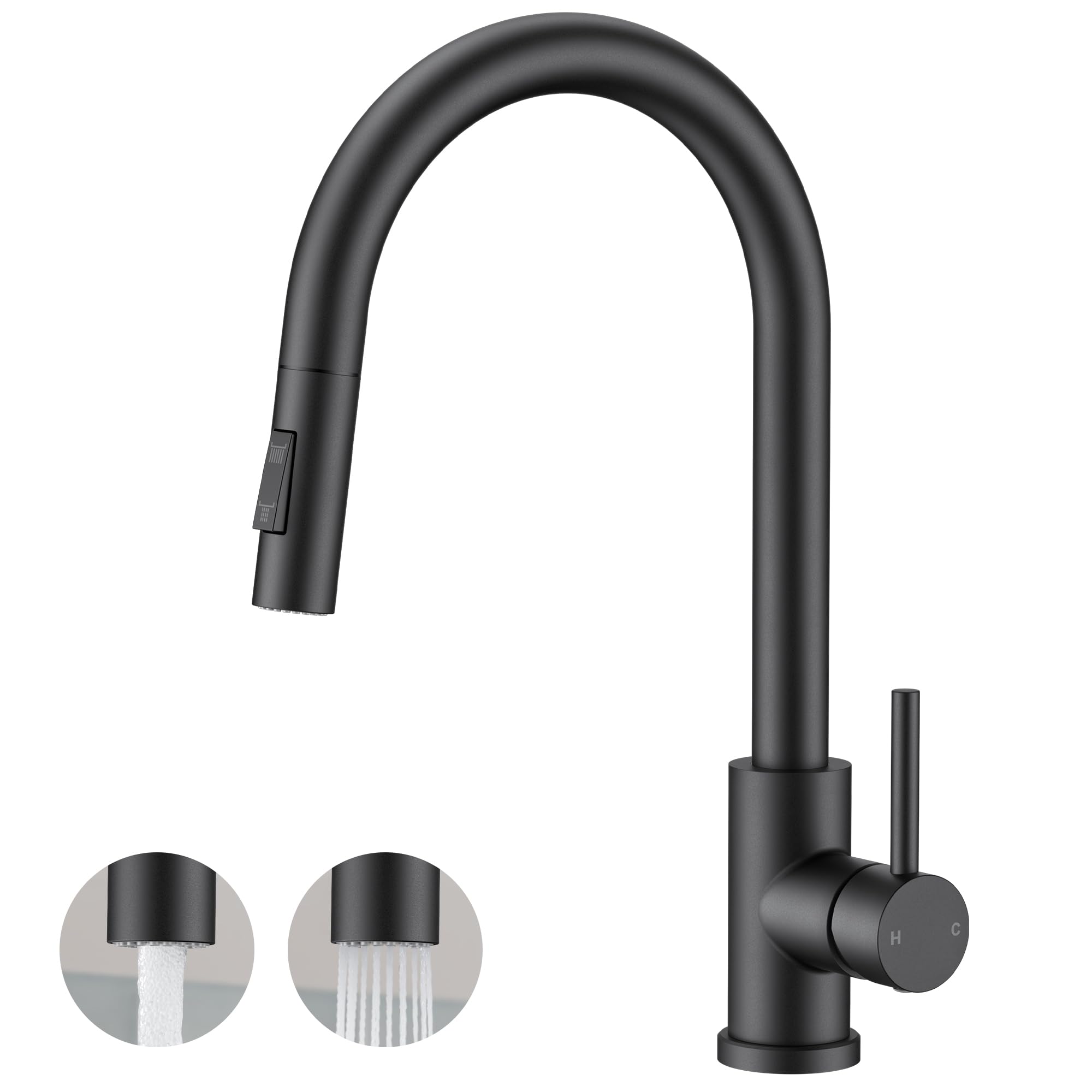 FORIOUS Kitchen Faucet, 2-Mode Pull Down Sprayer, Classic Matte Black