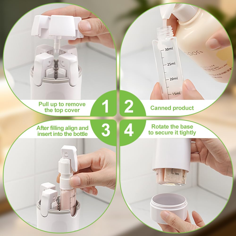 4 In 1 Reisespender, HOVCEH 2 Stück 4In1 Reise Spenderflasche, 8 * 30 ml 4 In 1 Travel Bottle Dispenser mit Skala 2 Trichter, und Etikett für Shampoo, Lotion, Conditioner, Duschgel (2pcs Weiß)