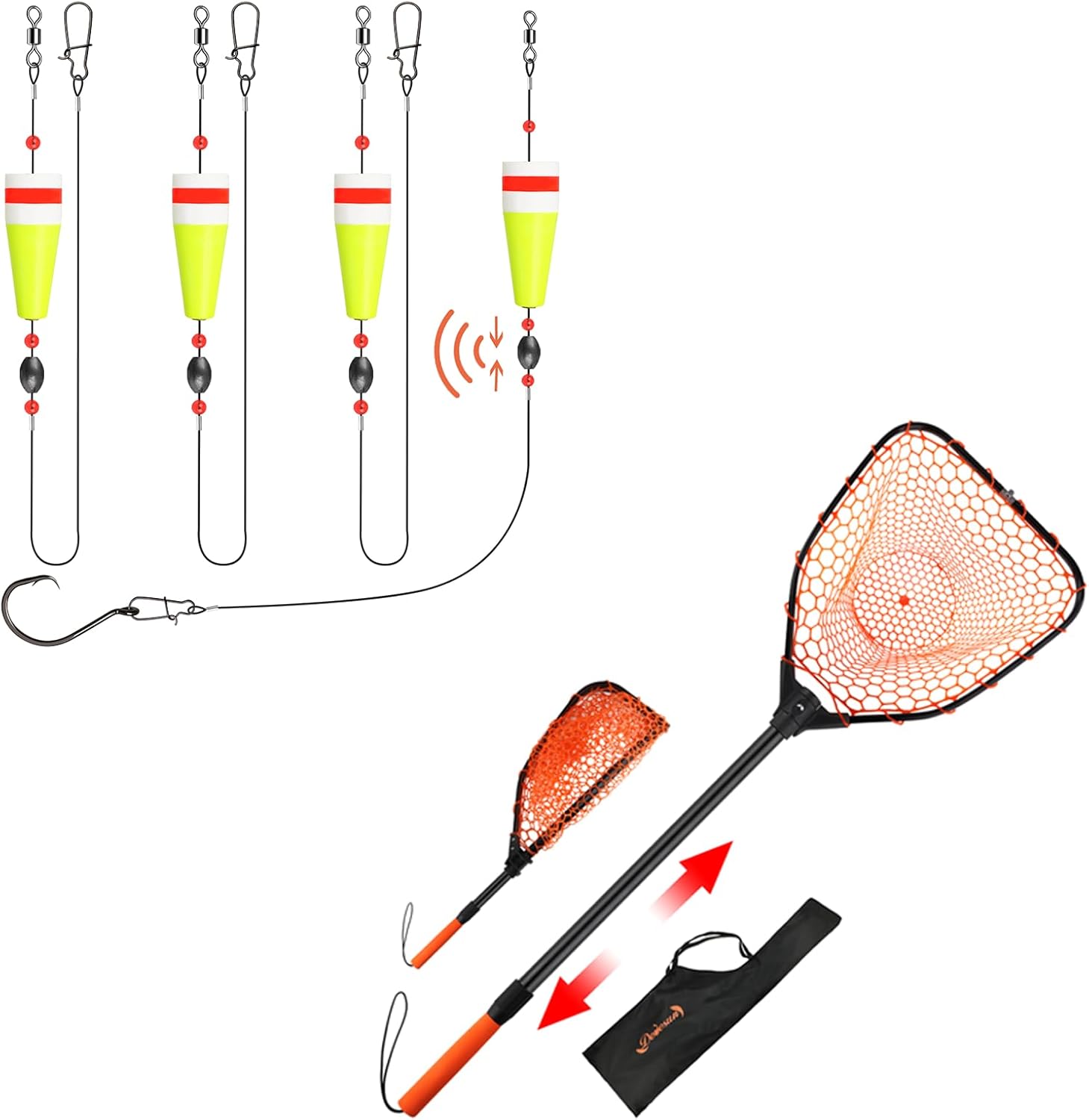 Dovesun Popping Cork Float Length3in-Buoyancy1oz*3pcs + Rubber Fishing Landing Nets 17.6" dia-13.7" Depth
