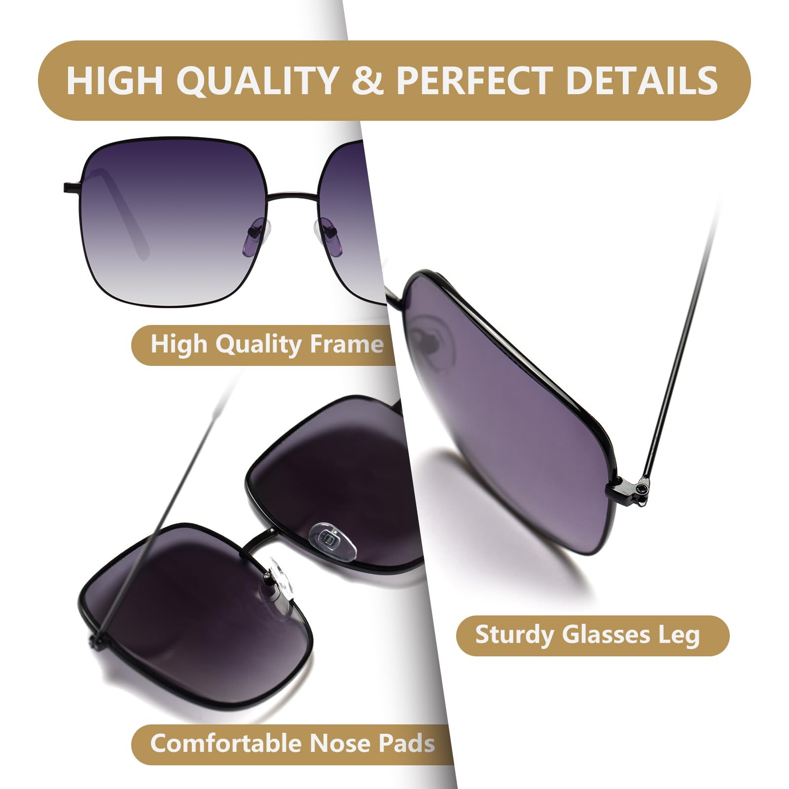 KAEOISFU Oversized Square Metal Reading Sunglasses Women, Large Tinted Reading Glasses, Fashion Big Frame Anti UV Sun Readers - Image 4
