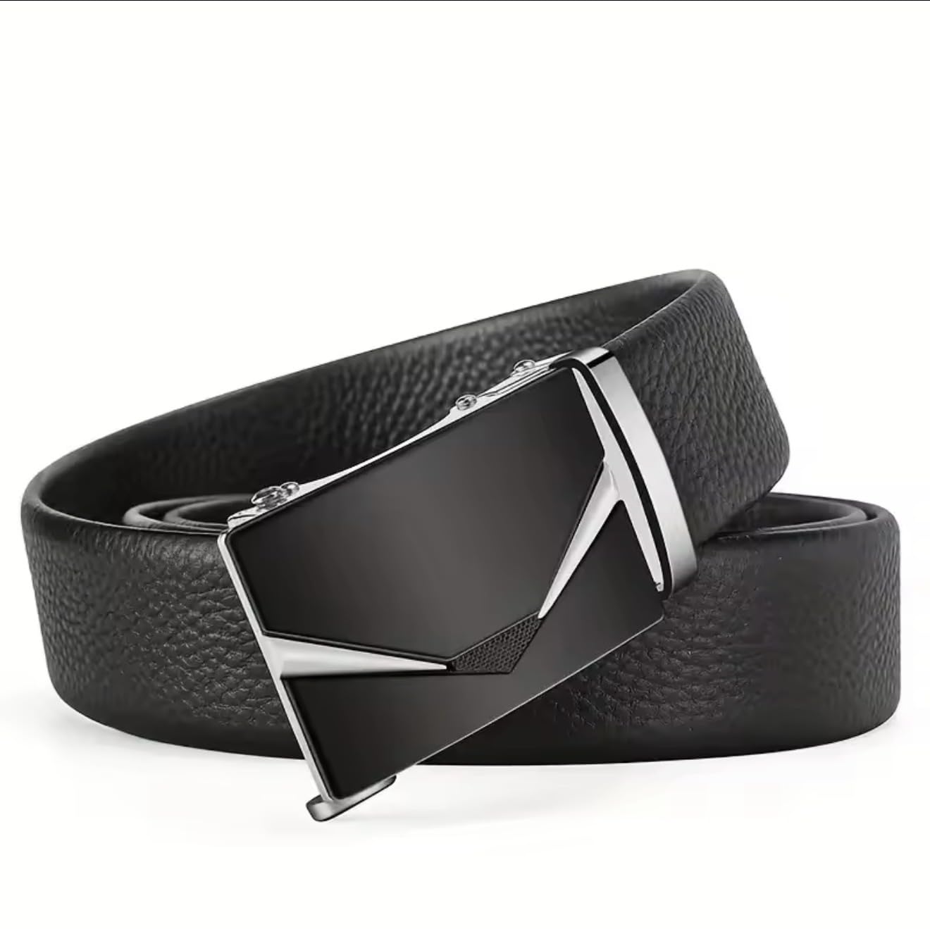 TJH Cinturón de cuero con trinquete para hombre con hebilla automática, ajustable (cintura de 28 a 44 pulgadas), cinturón sin agujeros