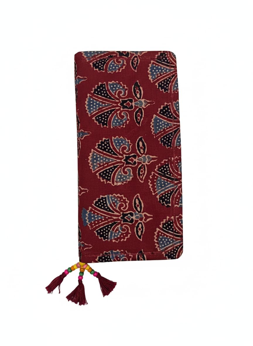 Deepti Boutique Hand Block Bagh Print AJRAKH Block Print Wallet for Women and Girls, 2 Zips, 2 Pockets, 9x4.5 Inches (Block, Red/Maroon)-image-25
