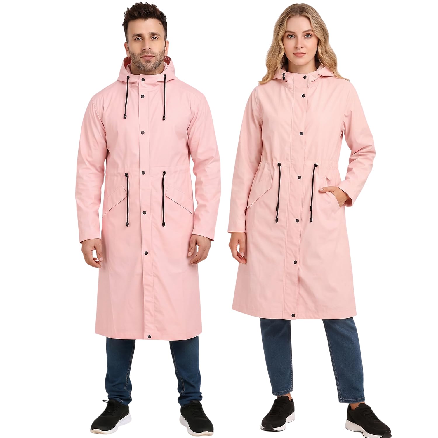 Allextreme Unisex Raincoat with Adjustable Hood Full Sleeves Long Length Lightweight Water Resistant Outdoor Rainwear for Women and Men (XL, Peach)-image-1