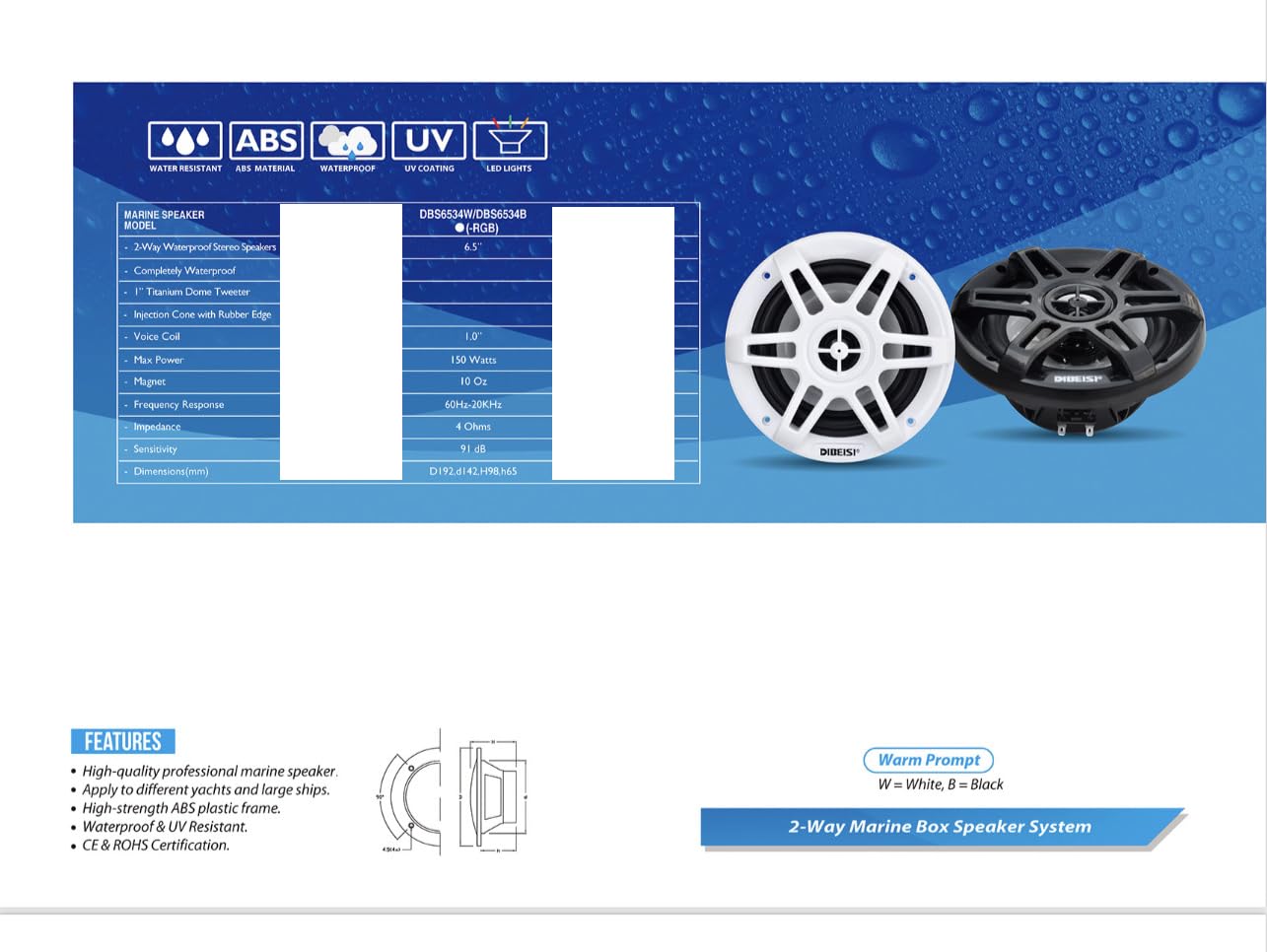 PIMAR Kit stereo z głośnikami 150 WATT radio Bluetooth USB pilot łódź