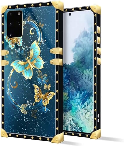 YiXinBB Compatible with Samsung Galaxy S20 Plus Case, J Cute Blue Butterfly Luxury Elegant Soft TPU Shockproof Protective Metal Decoration Corner