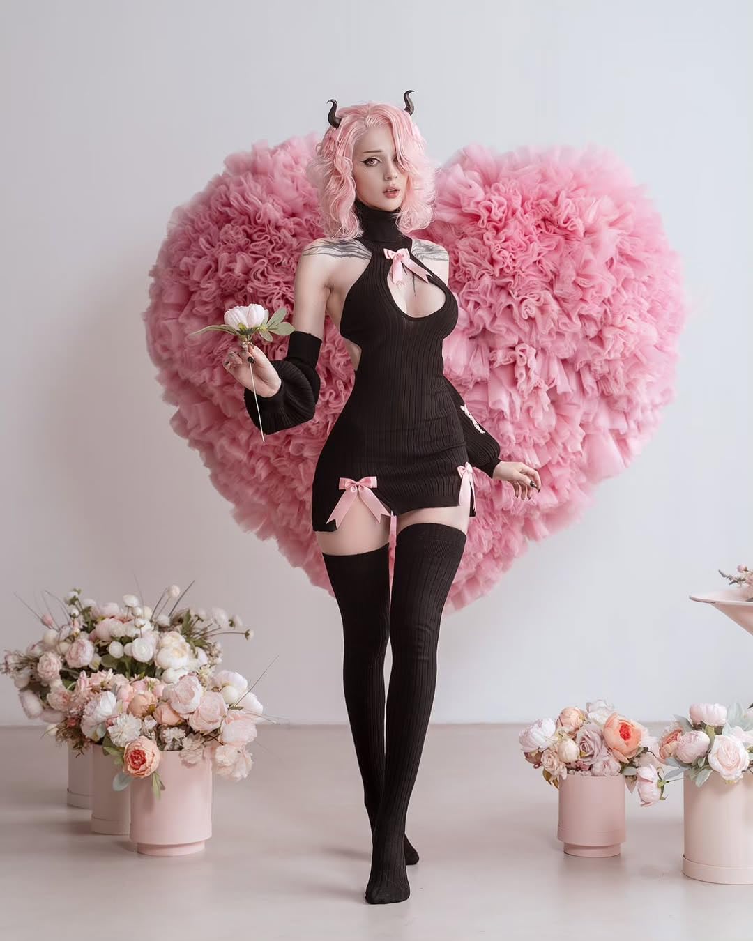 KORURACLUB Bow Sweater Costume（3-PIECE SET） premium sweater cosplay lingerie Bow Sweater succubus lingerie