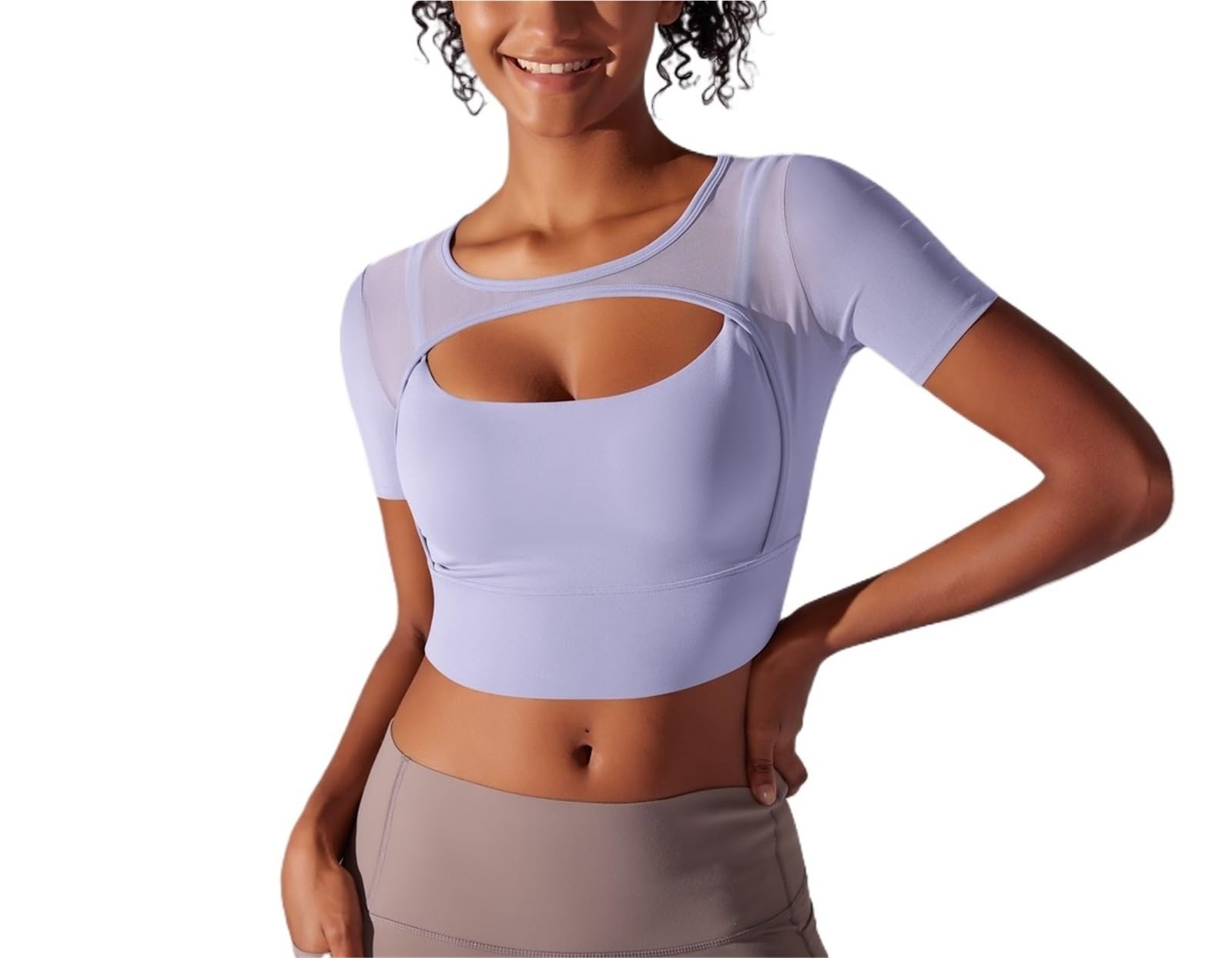 Tinta unita Yoga Manica Corta Sexy Doppio Strato Canotta Spliced Mesh Abbigliamento Fitness Running Reggiseno Sportivo Donne