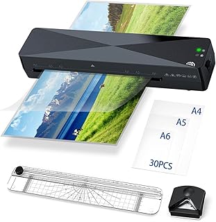 KALAHOL Laminator, A4 Laminator Machine with 30 Laminating Pouches, 1-2 Min Fast Warm-Up A4 A5 A6 Laminator Set with Paper Trimmer and Corner Rounder, Perfect for Home Office School Use