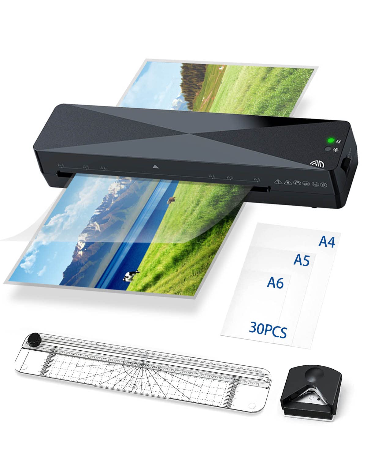 Zenmos A4 Laminator With 30 Pouches, Hot and Cold Setting, Portable for School Home Use