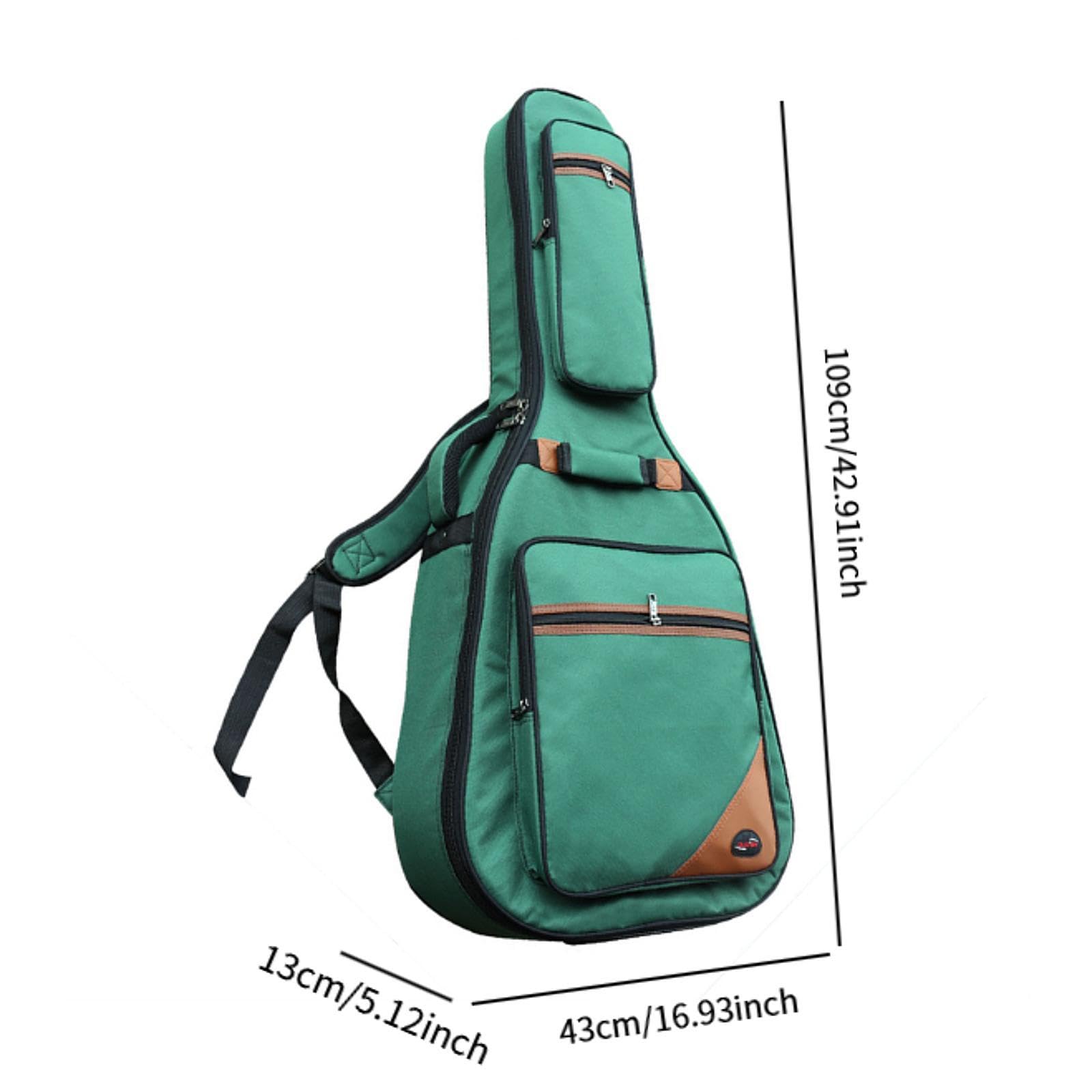 Borsa per Chitarra Acustica 42 Pollici Zaino Trasporto con Tasche Spessa Imbottitura Protezione Custodia Gig Bag- Verde
