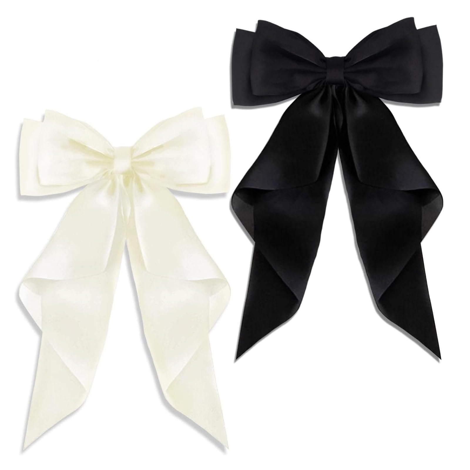 Two-Piece Set Hair Bow for Women Hair Clip Bow Hair Clip Made of Silky Satin, Bow Hair Clip Black and White, Little Girls