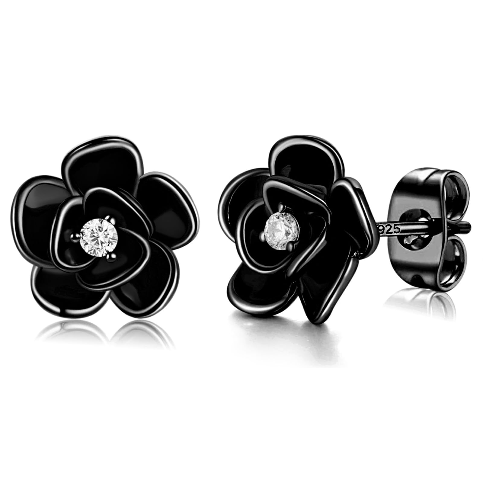14K Gold Rose Flower Sterling Silver Stud Earrings For Women Dainty Rose Gold Pearl Earrings Hypoallergenic Earrings Cute Studs For Her Nickel Free