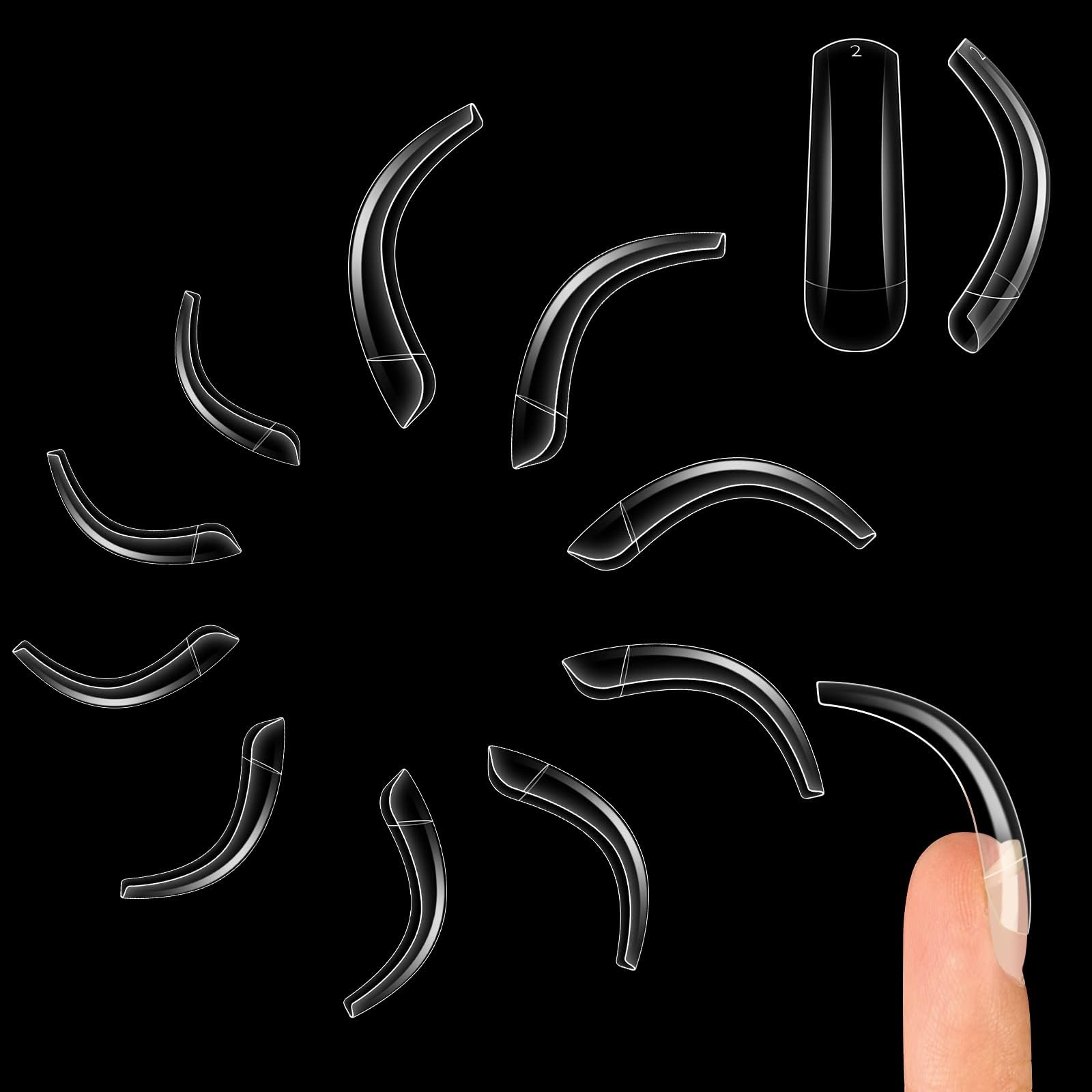 NOVO OVO Halloween 500 pcs Hawk Curved Trasnparent Extra Super Extreme Deep Curve Half Cover Long Square Tapered Eagle Claw False Nail Extension Tips Acrylic Nail 10 Sizes Bag Packaging Art Salon DIY