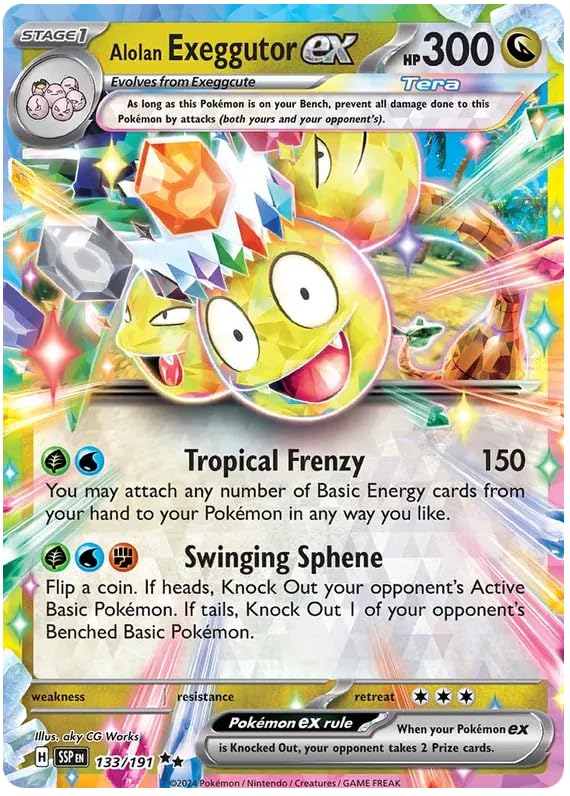 Alolan Exeggutor ex 133/191 Double Rare Pokemon Card | Surging Sparks Set | Scarlet & Violet Series | Titan Authenticated