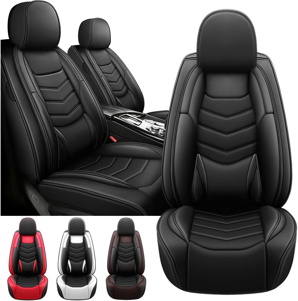 Car Seat Covers Fit for Mini Cooper 2002-2012, 3D Lumbar Suppor, Premium Nappa Leather, Comfortable Slow Rebound, Scratch-Resistant(Black, 2 Pcs Front)