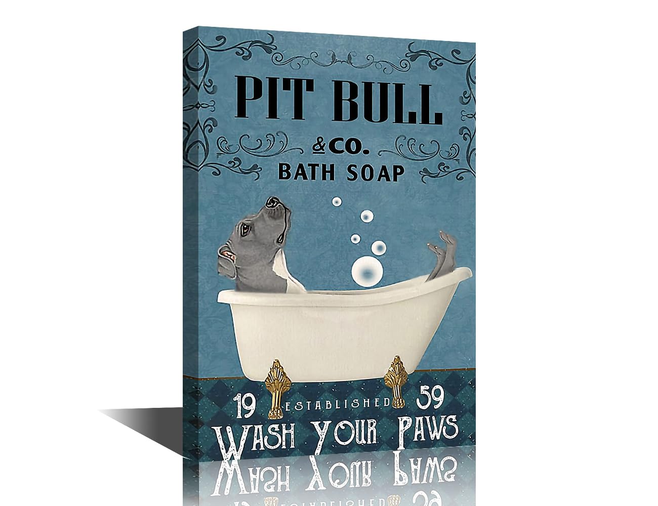 Funny Decor Pit Bull Bathroom Wall Decor Dog Poster Farmhouse Decor Bulldog Canvas Framed Wall Art Bathtub Decor Home Toilet Wall Decoration Ready to Hang