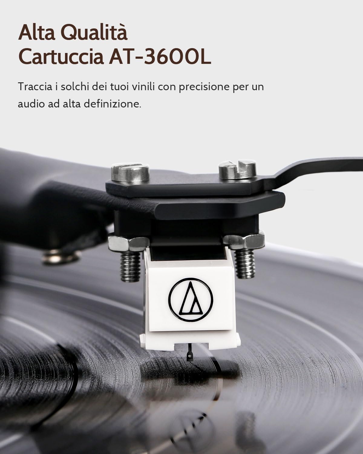 1 BY ONE Giradischi Vinili Bluetooth Hi-Fi con Diffusori da Mensola 36W | Testina AT3600L, Contrappeso Regolabile, Connessione Wireless, Registrazione USB MP3, Spegnimento Automatico, Uscita RCA