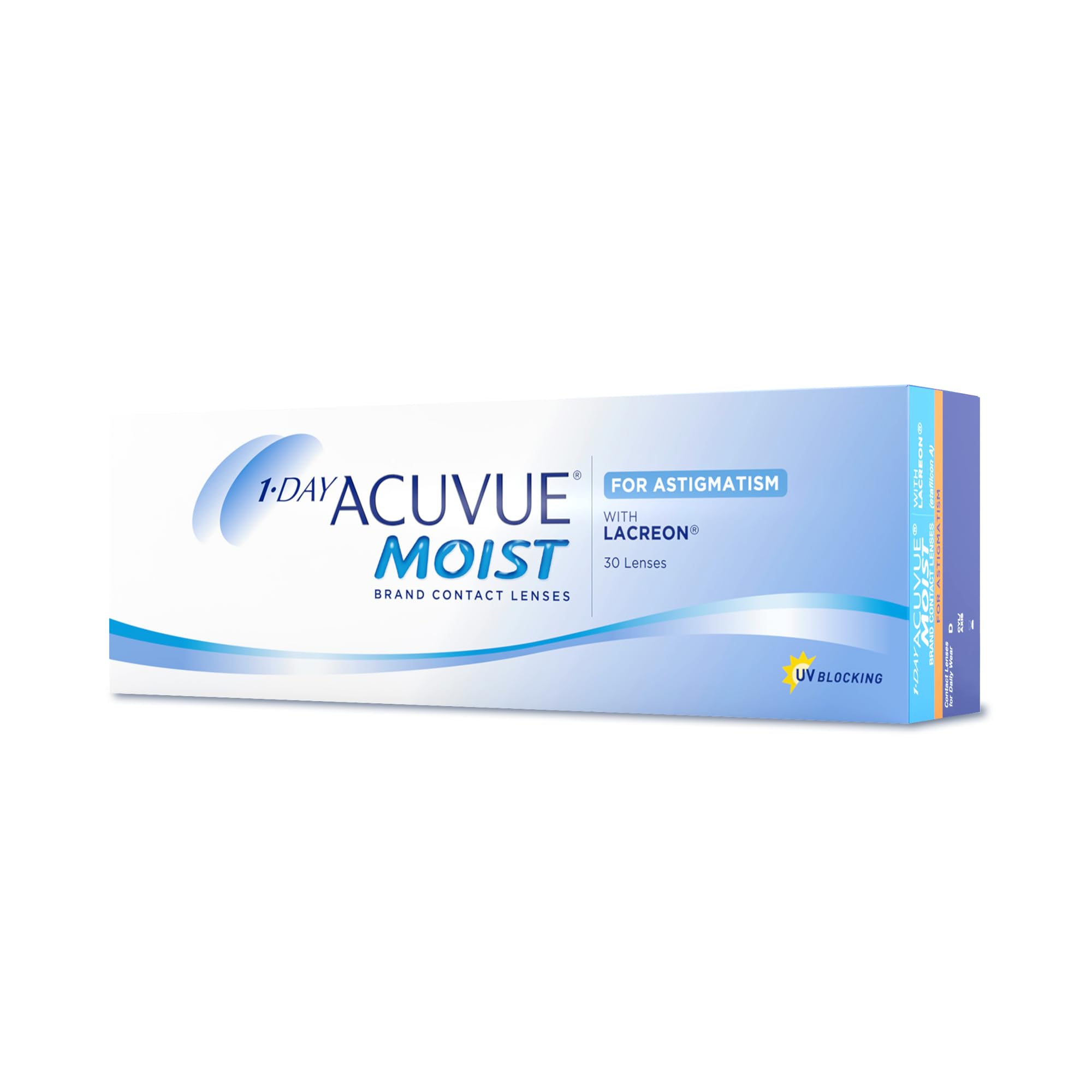 ACUVUE MOIST 1-DAY for Astigmatism Tageslinsen – Tageskontaktlinsen mit -1.75 dpt, Cyl -0.75, Ach 180 & BC 8.5 – UV Schutz, feuchtigkeitsspendend & angenehmes Tragegefühl – 30 Linsen