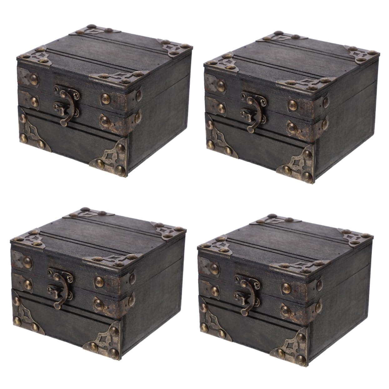 Ipetboom 4pcs Wooden Keepsake Box with Hinged Lid Rustic Storage for Jewelry for Home Decor Escape Room Props Meticulous Craftsmanship and Design